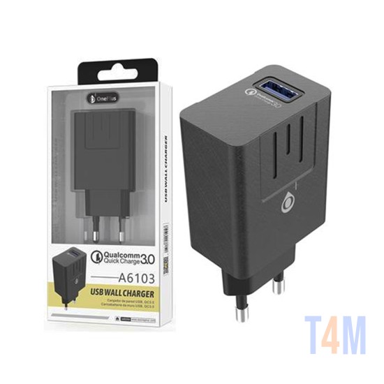 OnePlus Home Charger A6103 QC3.0 Quick Charge 1 USB 3.1A Black